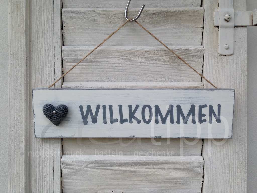 Willkommen mit gehäkeltem Herz, weiss/grau – Bild 2