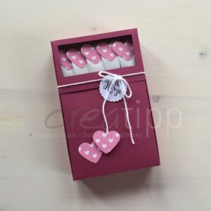 Böxli pink "vo Härze", Zuckersticks mit pinken Herzli mit weissen Herzli