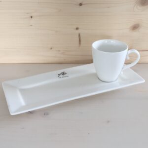 Porzellanplatte 28 x 12 cm mit Tasse