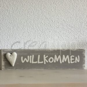 Willkommen mit gehäkeltem Herz, greige/crème