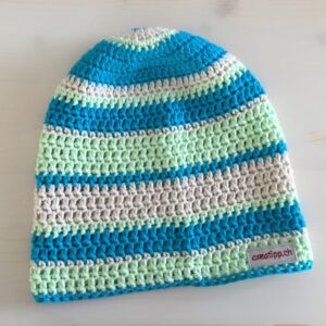 Beanie dreifarbig (türkis, mint, natur)
