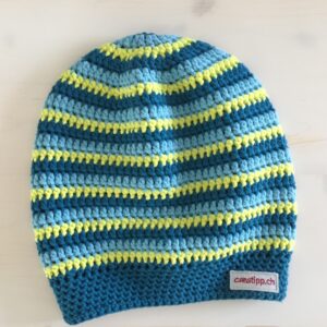 Beanie dreifarbig (petrol, hellblau, hellgrün)