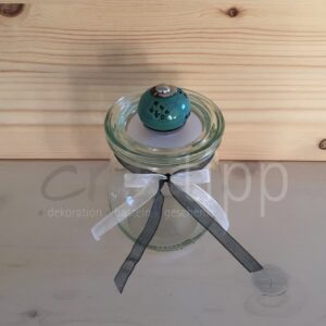 Tulpenform klein (220 ml) mit Shabby-chic-Knopf petrol