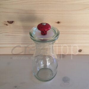 Saftflasche (290 ml) mit Shabby-chic-Knopf rot mit Sockel