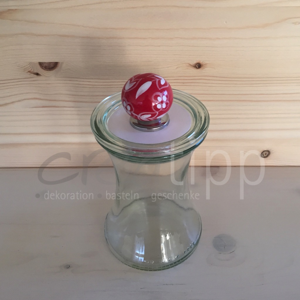 Delikatessenform gross (370 ml) mit Blumen-Knopf rot-weiss
