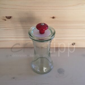 Delikatessenform klein (200 ml) mit Shabby-chic-Knopf rot mit Sockel