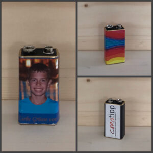 Pfunzle mit Foto, Zeichnung, Text gestalten (nur Batterie, ohne Aufsatz)