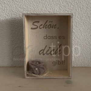 Holzrahmen "Schön, dass es dich gibt" mit Filzrose, taupe