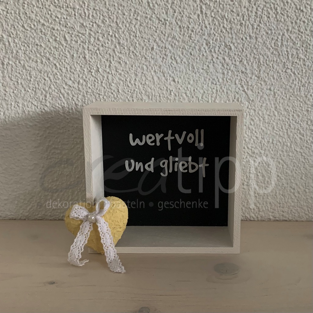 Holzrahmen "wertvoll und gliebt", Herz gelb